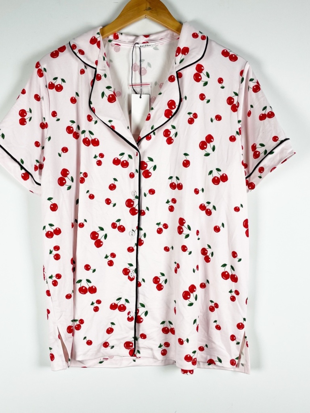 NEW Mason Grey Cherry On Top Fruit Print Pattern Lounge Pajama Shirt Pink Red L